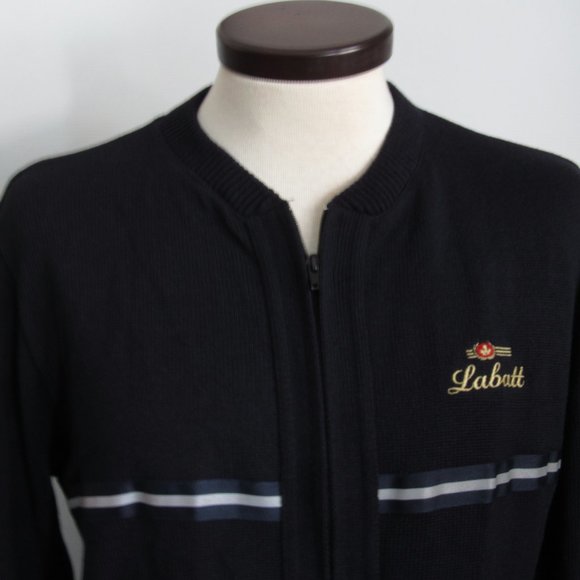 Vintage Labatt's Knit Cardigan Dark Blue Black Beer Promotion EUC Sz Large - Picture 4 of 14